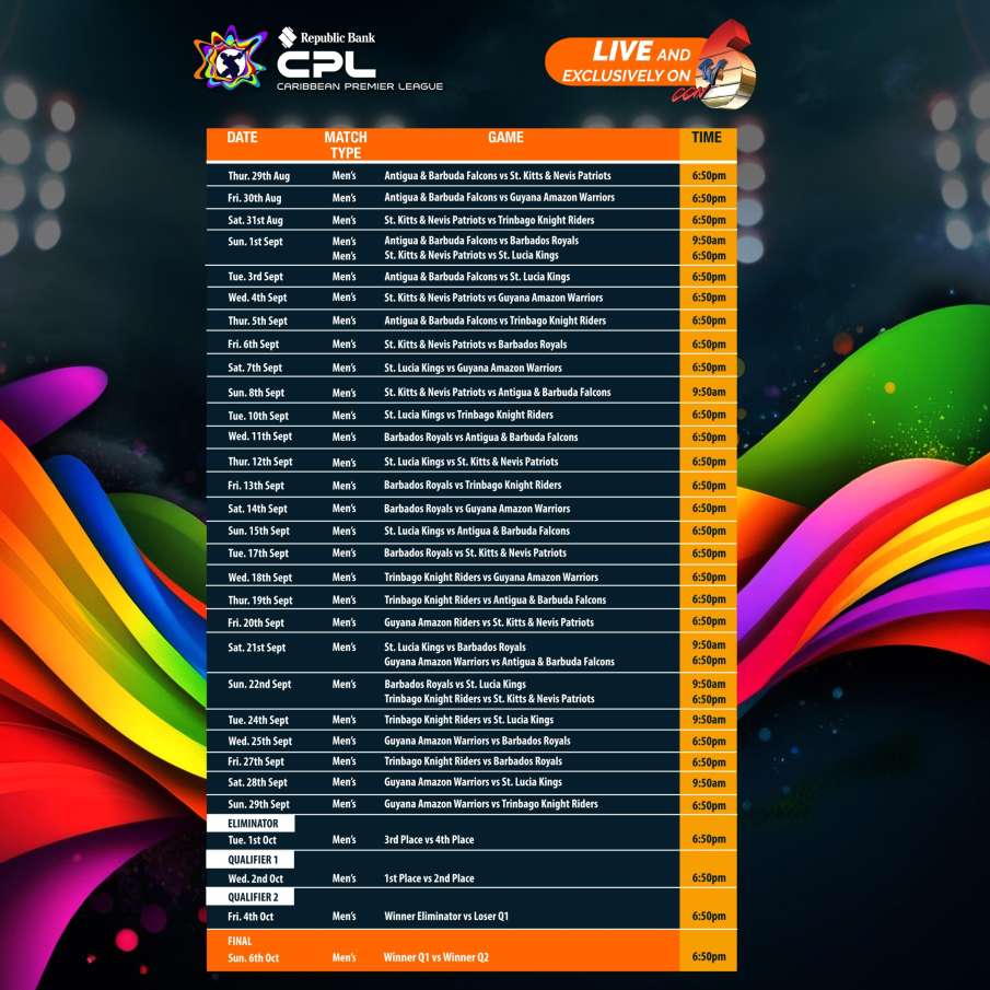 CPL 2024 Match Schedule, Date and Times